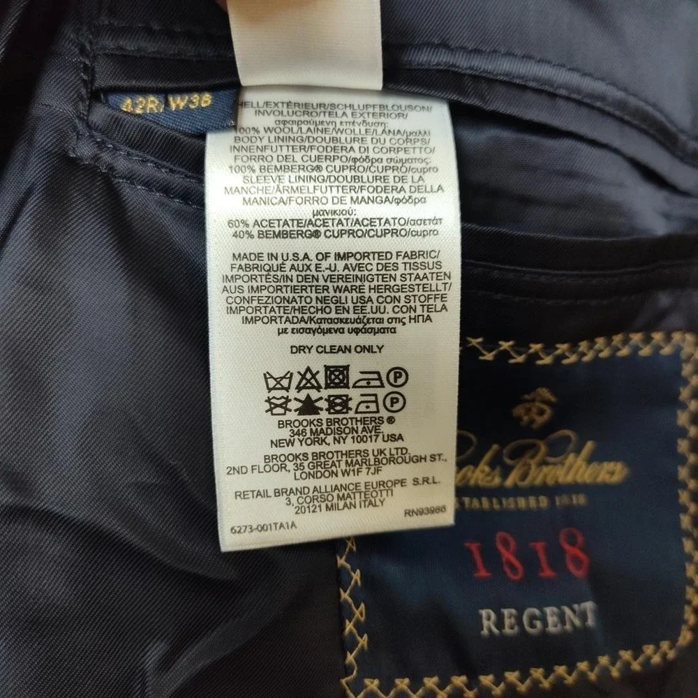Brooks Brothers Regent Blazer Mens 42R Blue Vitale Barberis Wool Suit Jacket USA